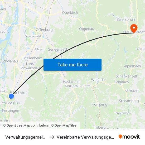 Verwaltungsgemeinschaft Ettenheim to Vereinbarte Verwaltungsgemeinschaft Freudenstadt map