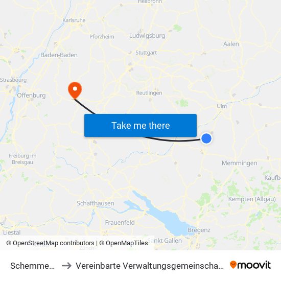 Schemmerhofen to Vereinbarte Verwaltungsgemeinschaft Freudenstadt map