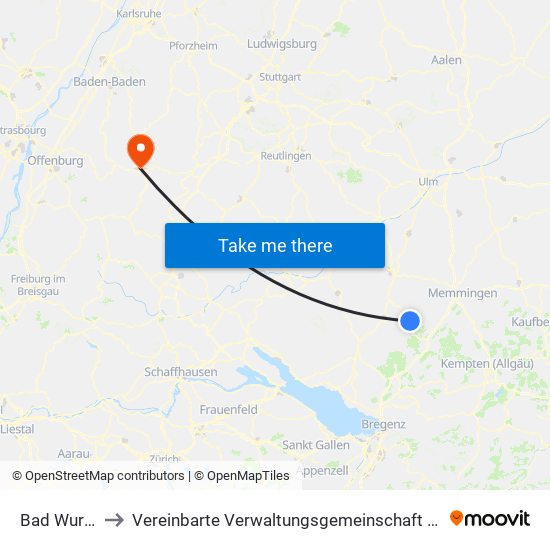 Bad Wurzach to Vereinbarte Verwaltungsgemeinschaft Freudenstadt map