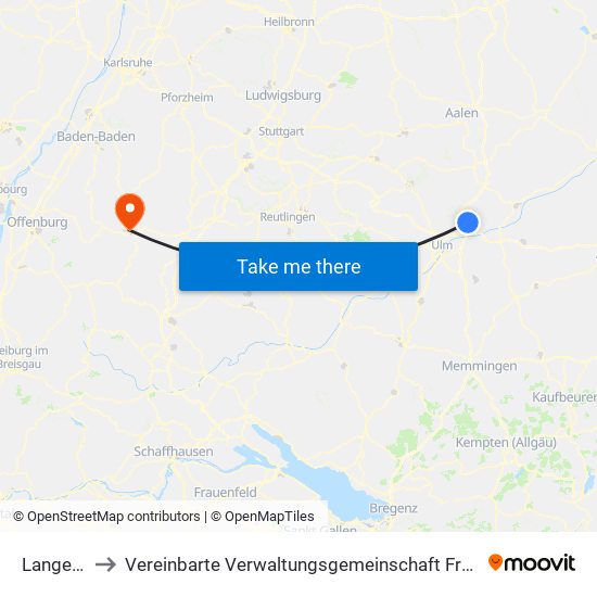 Langenau to Vereinbarte Verwaltungsgemeinschaft Freudenstadt map