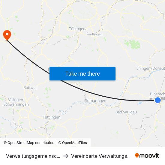 Verwaltungsgemeinschaft Biberach An Der Riß to Vereinbarte Verwaltungsgemeinschaft Freudenstadt map