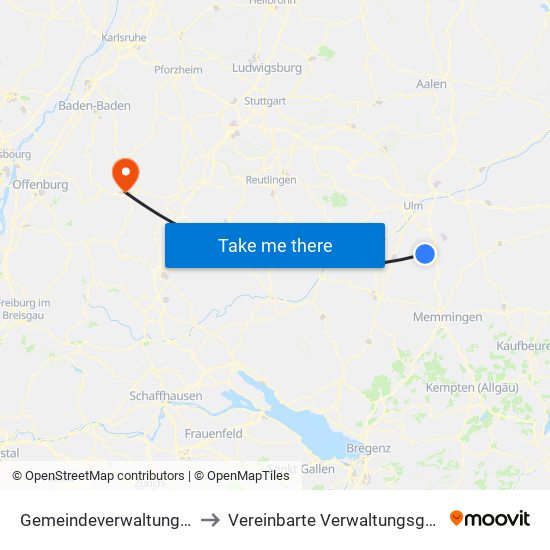 Gemeindeverwaltungsverband Dietenheim to Vereinbarte Verwaltungsgemeinschaft Freudenstadt map