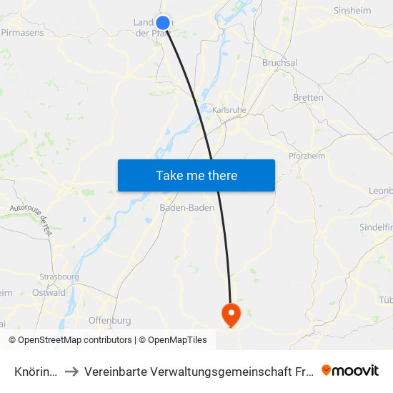 Knöringen to Vereinbarte Verwaltungsgemeinschaft Freudenstadt map