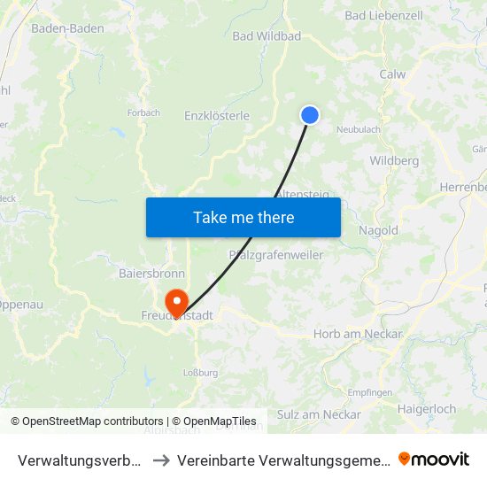 Verwaltungsverband Teinachtal to Vereinbarte Verwaltungsgemeinschaft Freudenstadt map