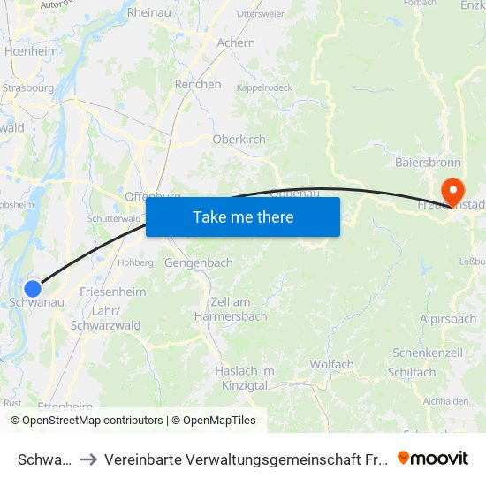 Schwanau to Vereinbarte Verwaltungsgemeinschaft Freudenstadt map