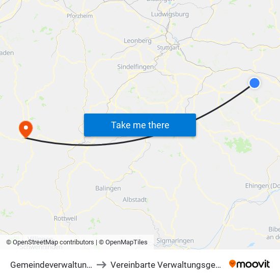 Gemeindeverwaltungsverband Voralb to Vereinbarte Verwaltungsgemeinschaft Freudenstadt map