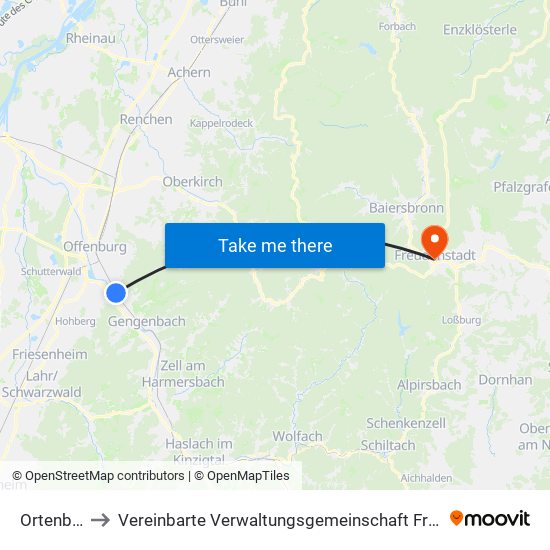 Ortenberg to Vereinbarte Verwaltungsgemeinschaft Freudenstadt map