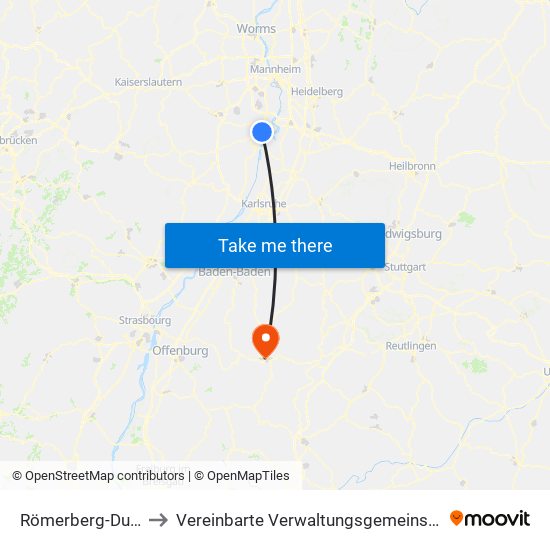 Römerberg-Dudenhofen to Vereinbarte Verwaltungsgemeinschaft Freudenstadt map