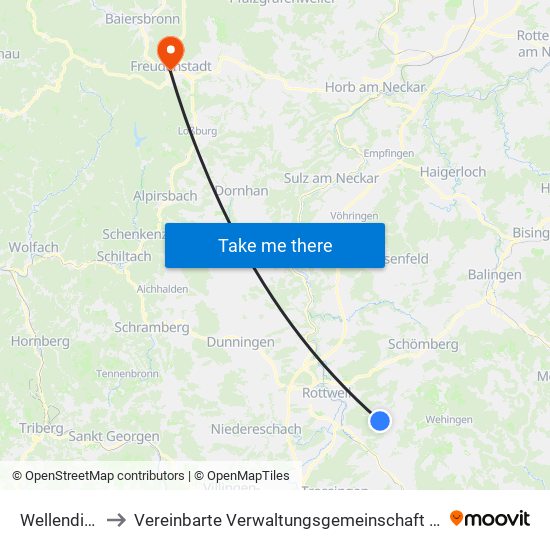Wellendingen to Vereinbarte Verwaltungsgemeinschaft Freudenstadt map