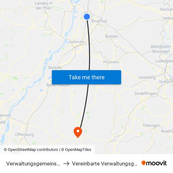 Verwaltungsgemeinschaft Graben-Neudorf to Vereinbarte Verwaltungsgemeinschaft Freudenstadt map