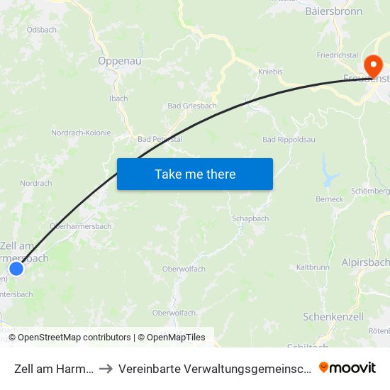 Zell am Harmersbach to Vereinbarte Verwaltungsgemeinschaft Freudenstadt map