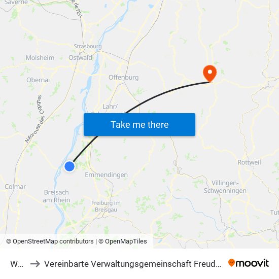 Wyhl to Vereinbarte Verwaltungsgemeinschaft Freudenstadt map