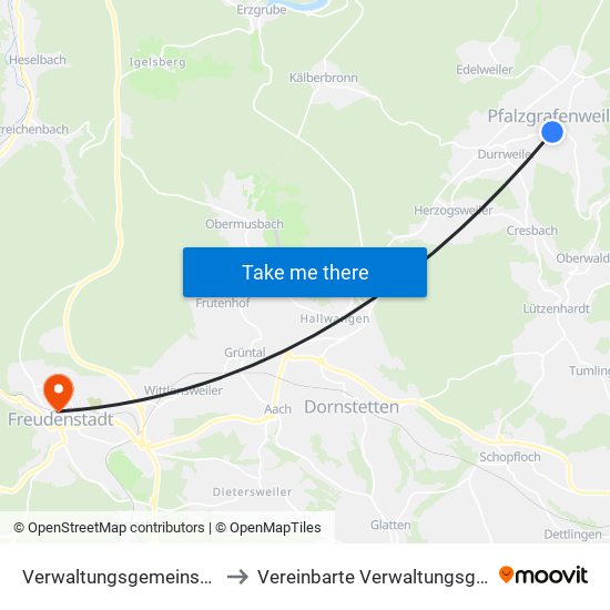 Verwaltungsgemeinschaft Pfalzgrafenweiler to Vereinbarte Verwaltungsgemeinschaft Freudenstadt map