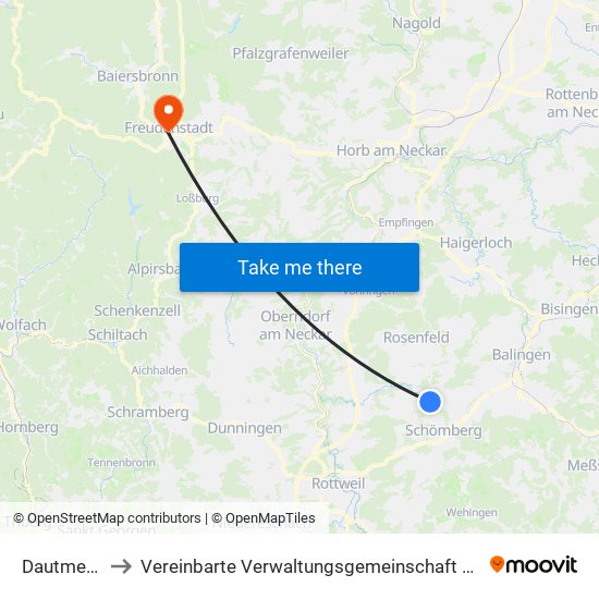 Dautmergen to Vereinbarte Verwaltungsgemeinschaft Freudenstadt map
