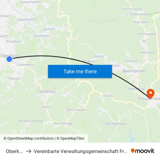 Oberkirch to Vereinbarte Verwaltungsgemeinschaft Freudenstadt map