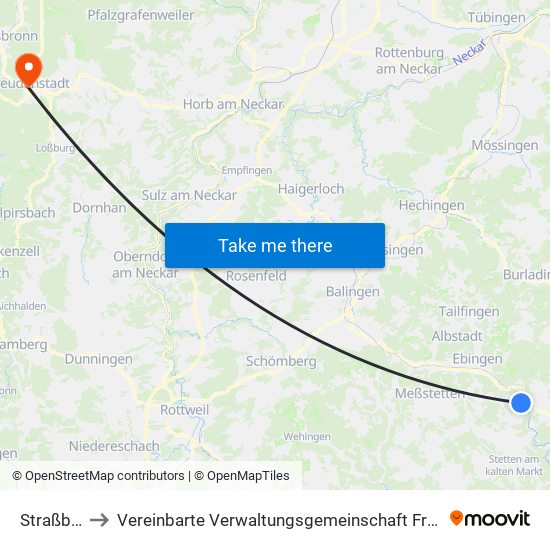 Straßberg to Vereinbarte Verwaltungsgemeinschaft Freudenstadt map
