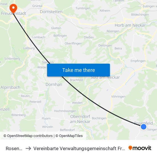 Rosenfeld to Vereinbarte Verwaltungsgemeinschaft Freudenstadt map