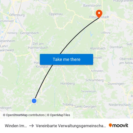 Winden Im Elztal to Vereinbarte Verwaltungsgemeinschaft Freudenstadt map