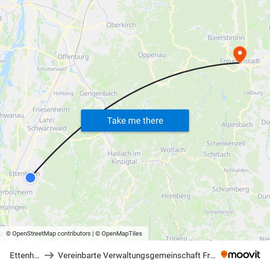 Ettenheim to Vereinbarte Verwaltungsgemeinschaft Freudenstadt map