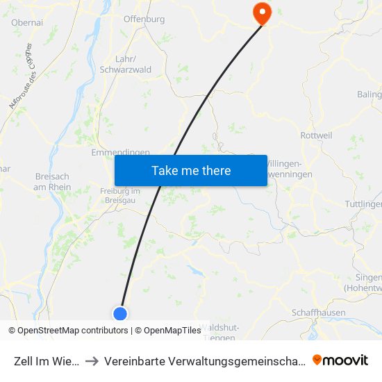 Zell Im Wiesental to Vereinbarte Verwaltungsgemeinschaft Freudenstadt map