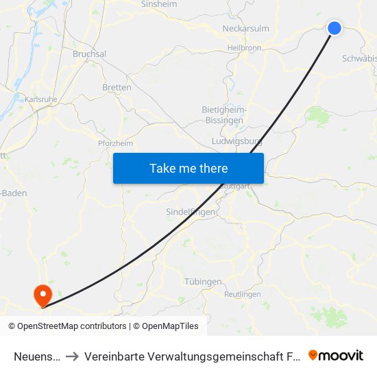 Neuenstein to Vereinbarte Verwaltungsgemeinschaft Freudenstadt map