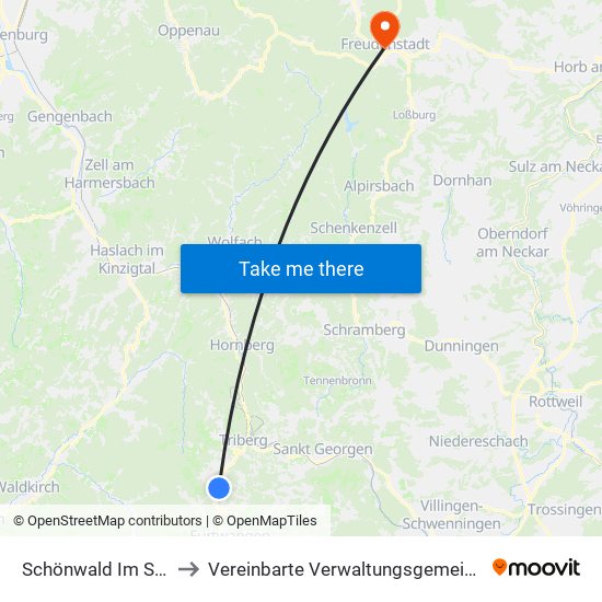Schönwald Im Schwarzwald to Vereinbarte Verwaltungsgemeinschaft Freudenstadt map