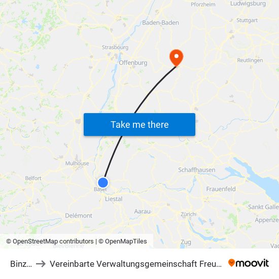 Binzen to Vereinbarte Verwaltungsgemeinschaft Freudenstadt map