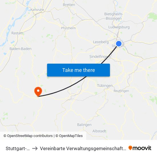 Stuttgart-Nord to Vereinbarte Verwaltungsgemeinschaft Freudenstadt map