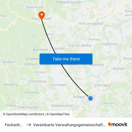 Feckenhausen to Vereinbarte Verwaltungsgemeinschaft Freudenstadt map