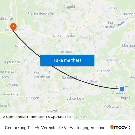 Gemarkung Tailfingen to Vereinbarte Verwaltungsgemeinschaft Freudenstadt map