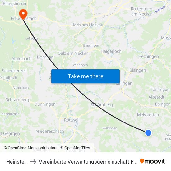 Heinstetten to Vereinbarte Verwaltungsgemeinschaft Freudenstadt map