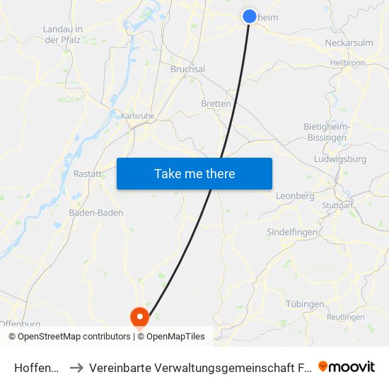 Hoffenheim to Vereinbarte Verwaltungsgemeinschaft Freudenstadt map