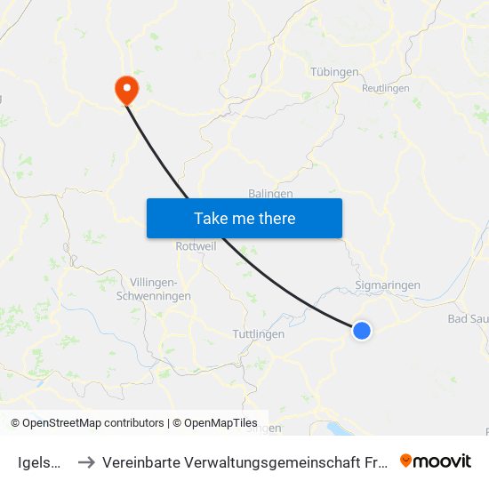 Igelswies to Vereinbarte Verwaltungsgemeinschaft Freudenstadt map