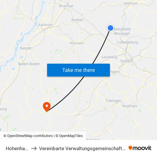 Hohenhaslach to Vereinbarte Verwaltungsgemeinschaft Freudenstadt map