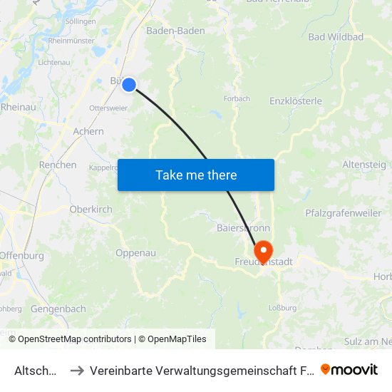 Altschweier to Vereinbarte Verwaltungsgemeinschaft Freudenstadt map