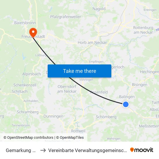 Gemarkung Endingen to Vereinbarte Verwaltungsgemeinschaft Freudenstadt map