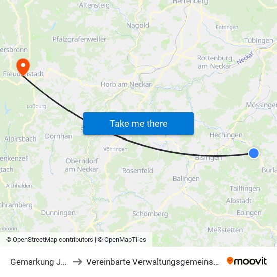 Gemarkung Jungingen to Vereinbarte Verwaltungsgemeinschaft Freudenstadt map