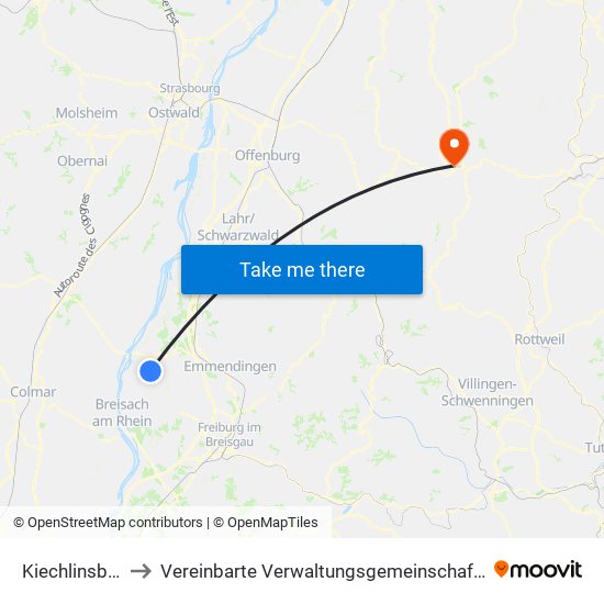 Kiechlinsbergen to Vereinbarte Verwaltungsgemeinschaft Freudenstadt map