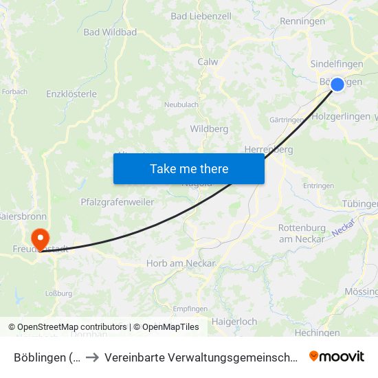 Böblingen (Stadt) to Vereinbarte Verwaltungsgemeinschaft Freudenstadt map