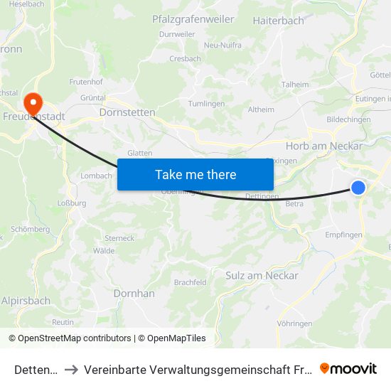 Dettensee to Vereinbarte Verwaltungsgemeinschaft Freudenstadt map