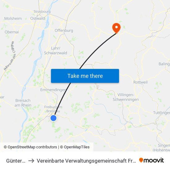 Günterstal to Vereinbarte Verwaltungsgemeinschaft Freudenstadt map