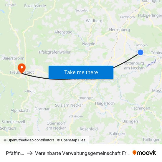 Pfäffingen to Vereinbarte Verwaltungsgemeinschaft Freudenstadt map