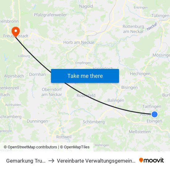 Gemarkung Truchtelfingen to Vereinbarte Verwaltungsgemeinschaft Freudenstadt map