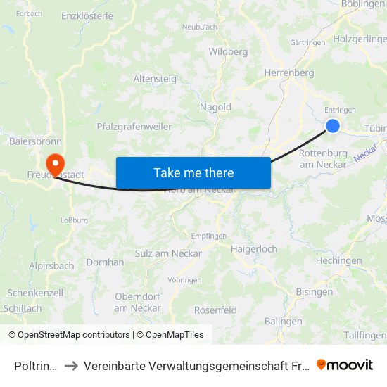 Poltringen to Vereinbarte Verwaltungsgemeinschaft Freudenstadt map