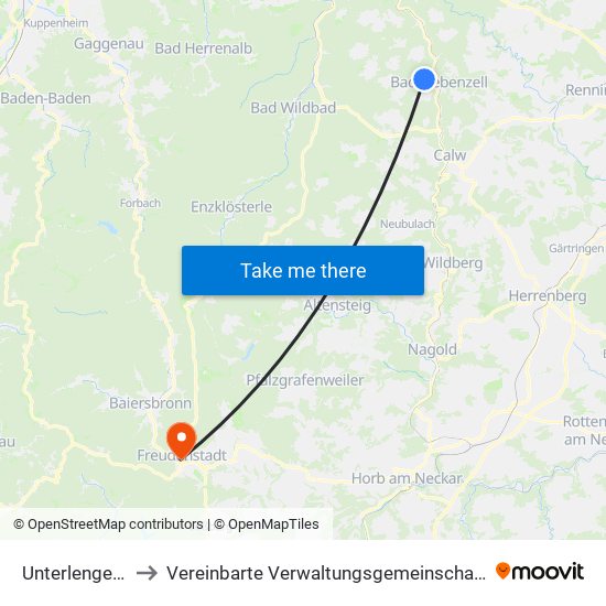 Unterlengenhardt to Vereinbarte Verwaltungsgemeinschaft Freudenstadt map