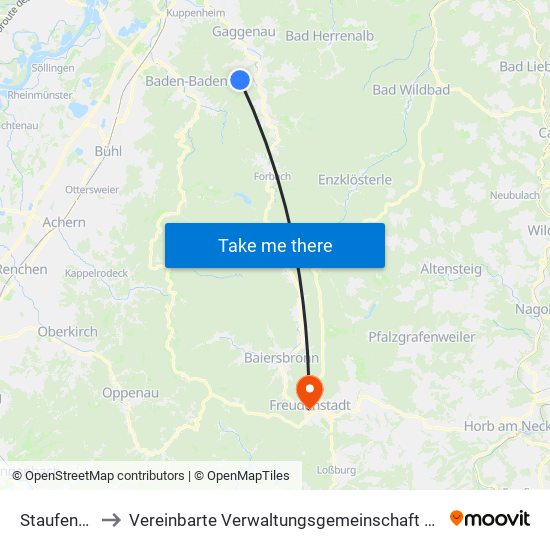 Staufenberg to Vereinbarte Verwaltungsgemeinschaft Freudenstadt map