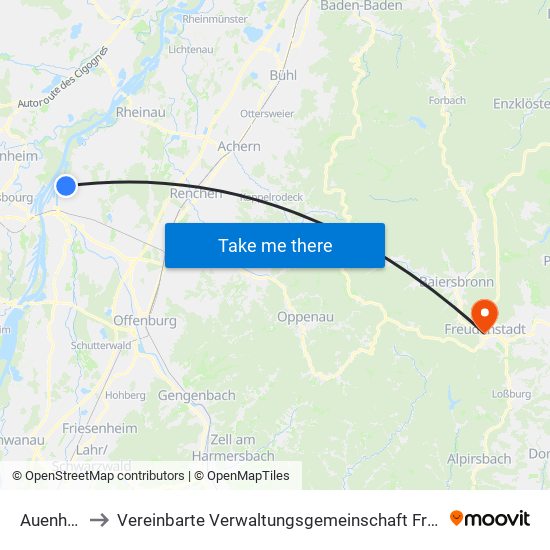Auenheim to Vereinbarte Verwaltungsgemeinschaft Freudenstadt map