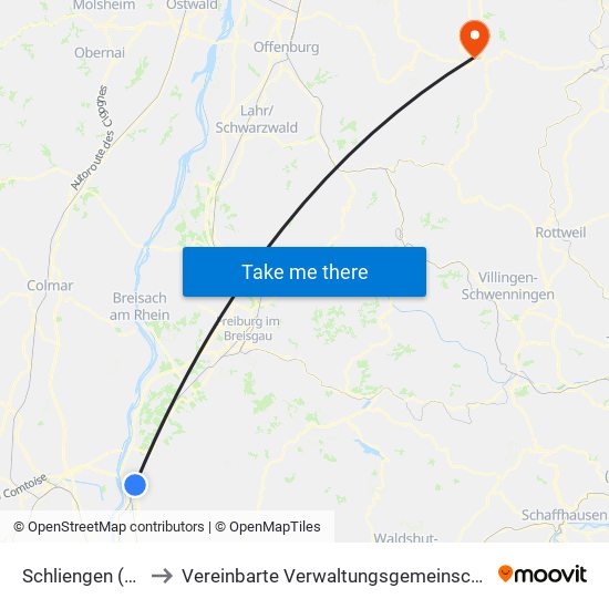 Schliengen (Kernort) to Vereinbarte Verwaltungsgemeinschaft Freudenstadt map