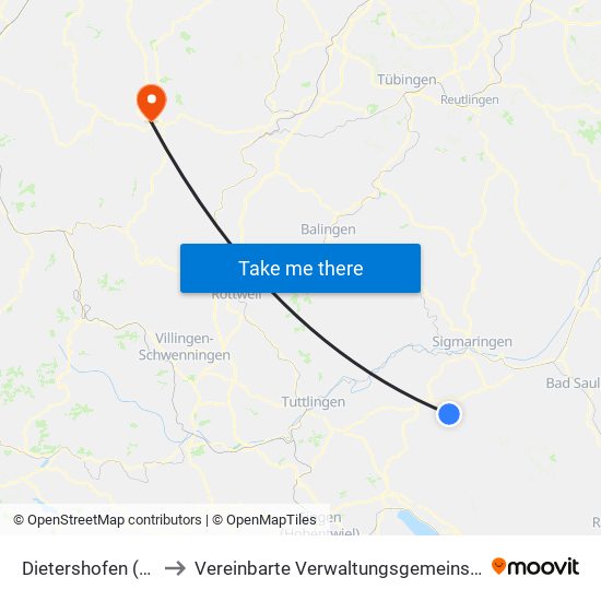 Dietershofen (Meßkirch) to Vereinbarte Verwaltungsgemeinschaft Freudenstadt map