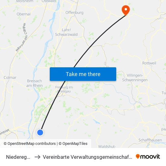 Niedereggenen to Vereinbarte Verwaltungsgemeinschaft Freudenstadt map